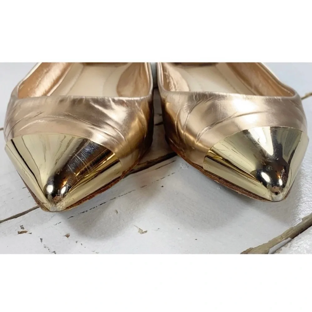 Christian Dior Gold Metallic Pointed Toe Flats - Picture 6 of 7